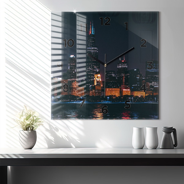 Square glass wall clock Chicago Cityscape