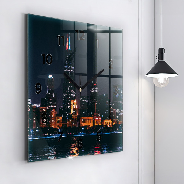 Square glass wall clock Chicago Cityscape