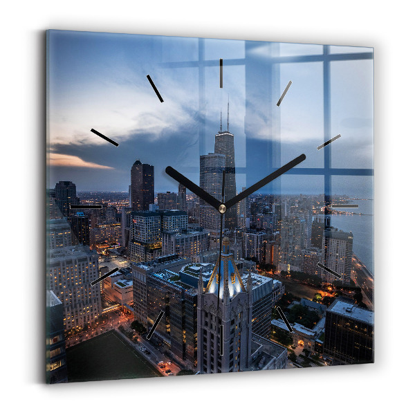 Square glass wall clock Photo of Chicago