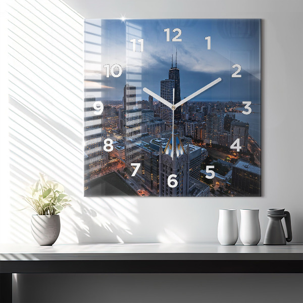 Square glass wall clock Photo of Chicago