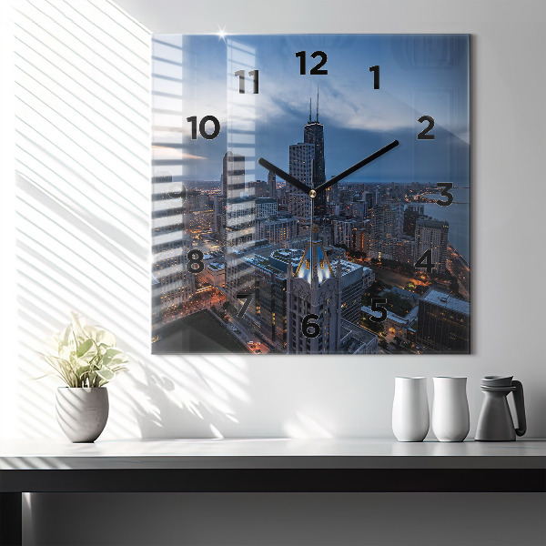 Square glass wall clock Photo of Chicago