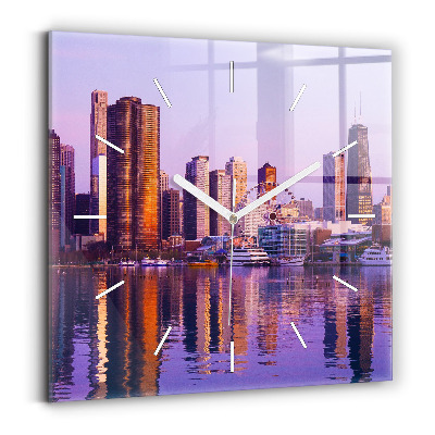 Square glass wall clock View of the skyscrapers of the USA