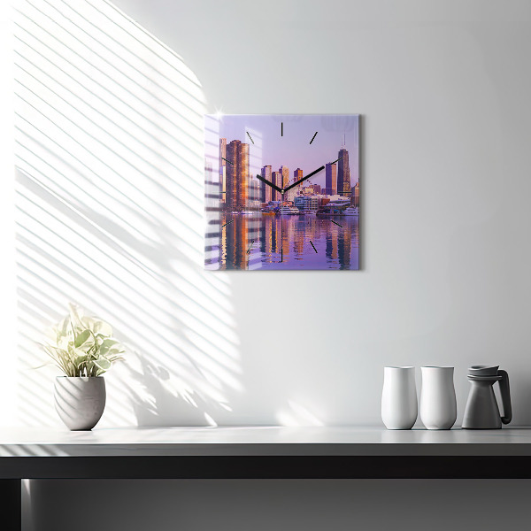 Square glass wall clock View of the skyscrapers of the USA