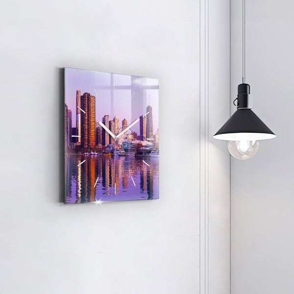 Square glass wall clock View of the skyscrapers of the USA