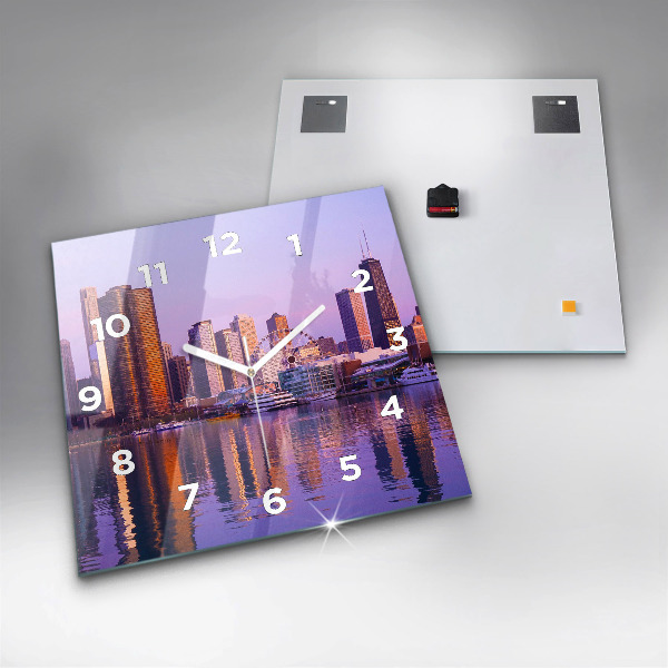 Square glass wall clock View of the skyscrapers of the USA