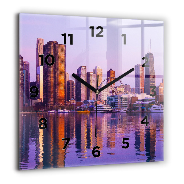 Square glass wall clock View of the skyscrapers of the USA