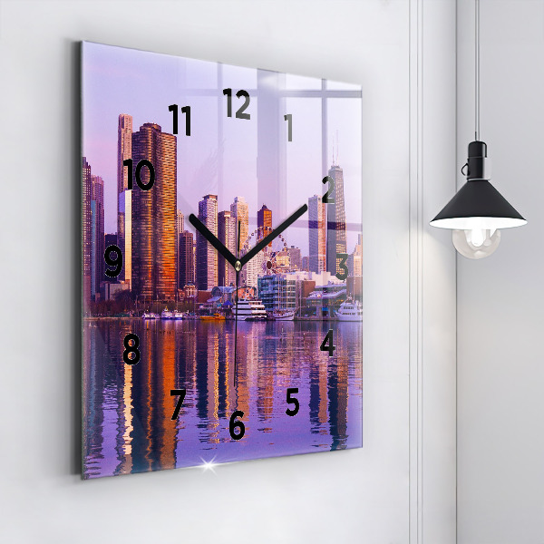 Square glass wall clock View of the skyscrapers of the USA