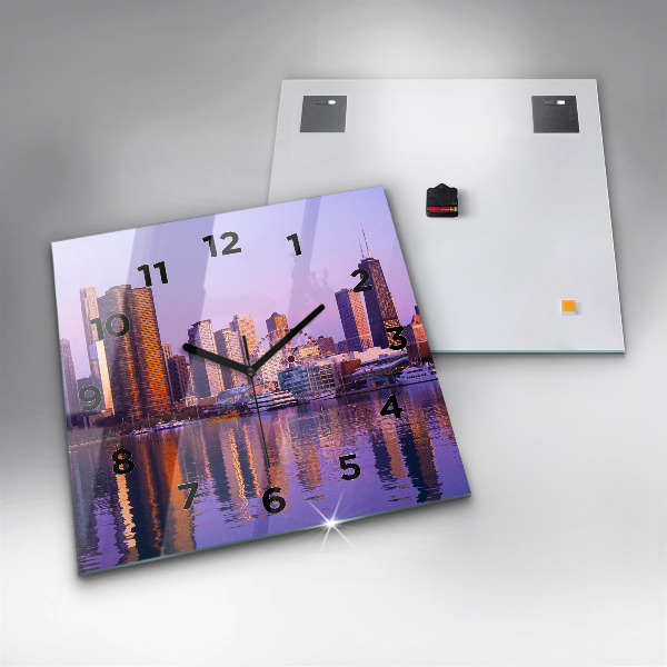 Square glass wall clock View of the skyscrapers of the USA