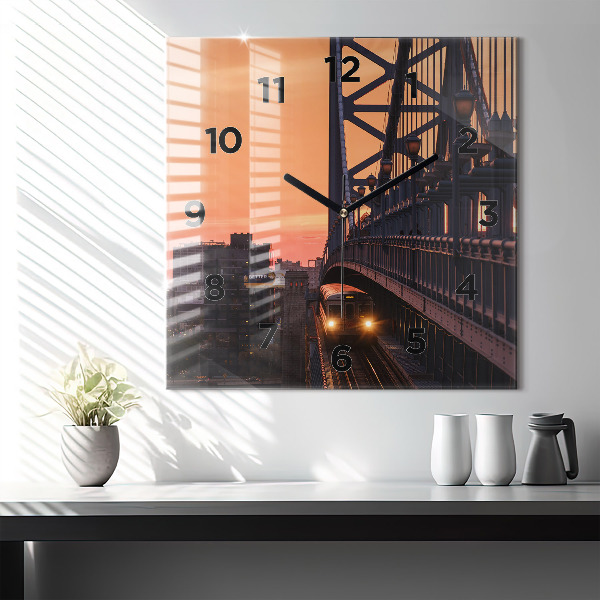 Square glass wall clock Benjamin Franklin Bridge
