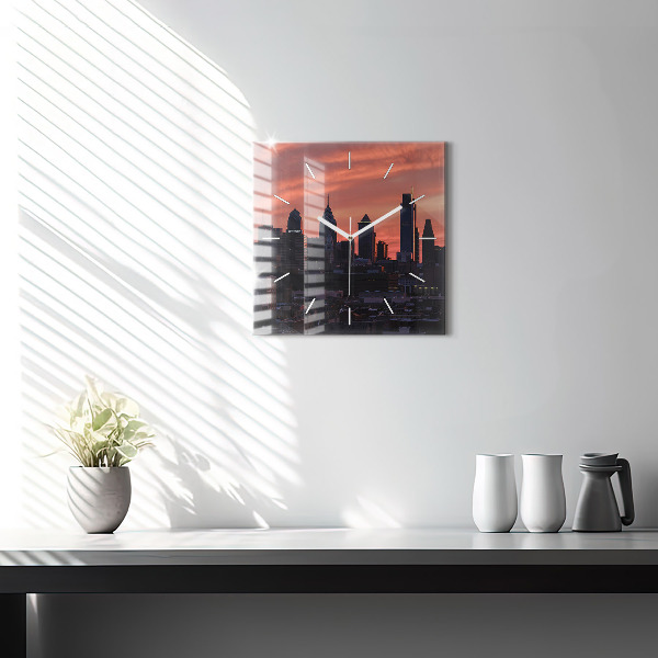Square glass wall clock Philadelphia City Skyline