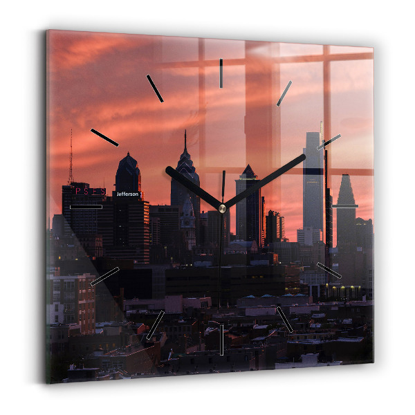 Square glass wall clock Philadelphia City Skyline