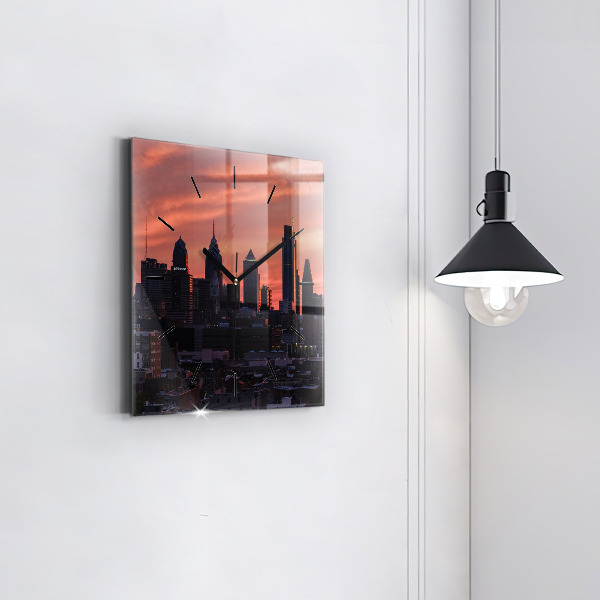 Square glass wall clock Philadelphia City Skyline
