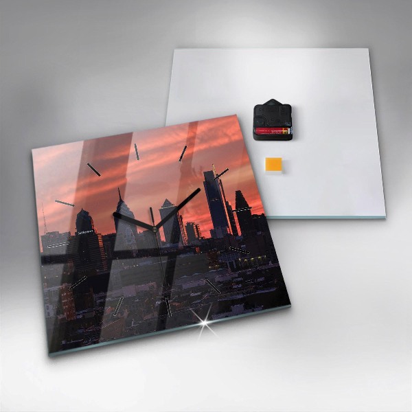 Square glass wall clock Philadelphia City Skyline