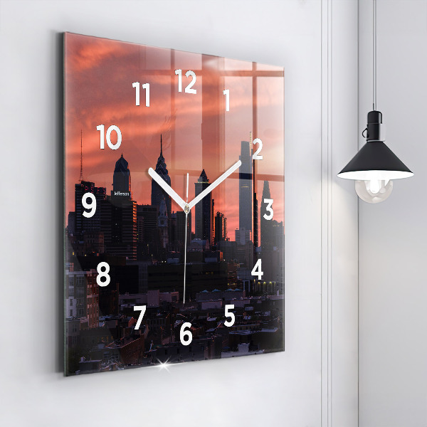 Square glass wall clock Philadelphia City Skyline
