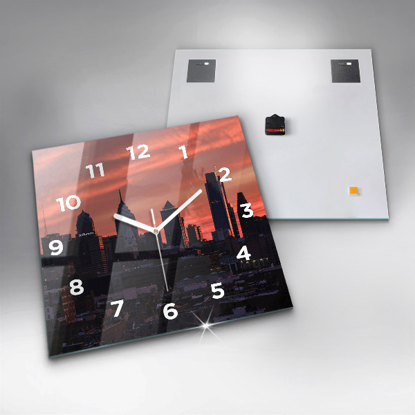 Square glass wall clock Philadelphia City Skyline