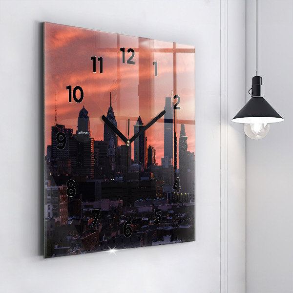 Square glass wall clock Philadelphia City Skyline