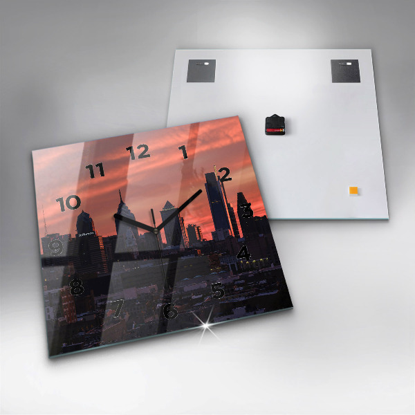 Square glass wall clock Philadelphia City Skyline