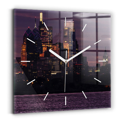 Square glass wall clock Philadelphia City Skyline