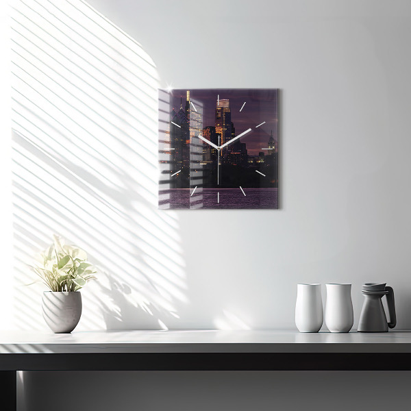 Square glass wall clock Philadelphia City Skyline