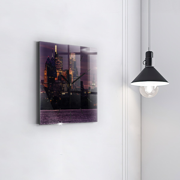 Square glass wall clock Philadelphia City Skyline