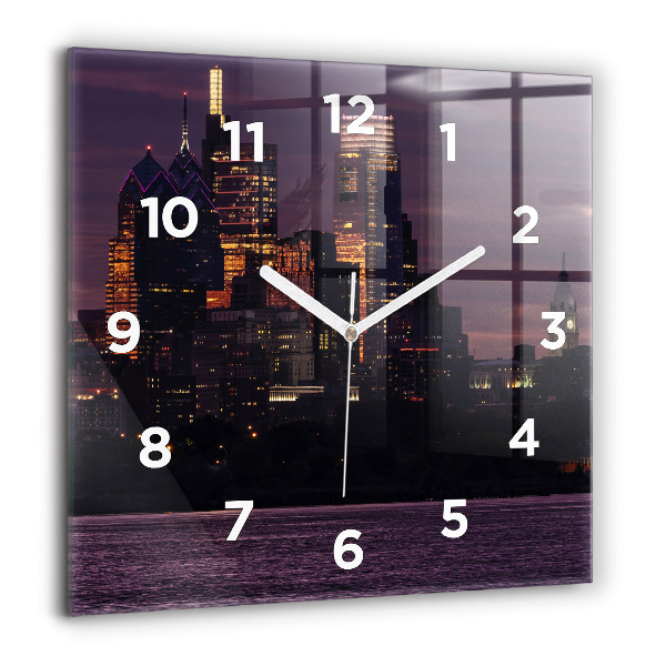 Square glass wall clock Philadelphia City Skyline