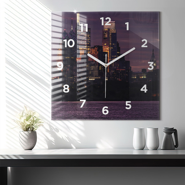 Square glass wall clock Philadelphia City Skyline