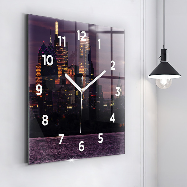 Square glass wall clock Philadelphia City Skyline