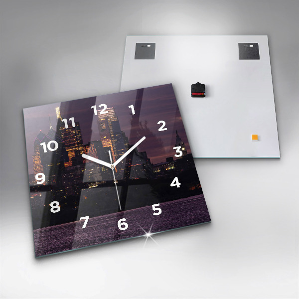 Square glass wall clock Philadelphia City Skyline