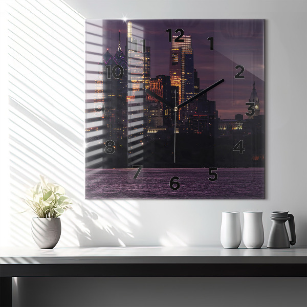 Square glass wall clock Philadelphia City Skyline