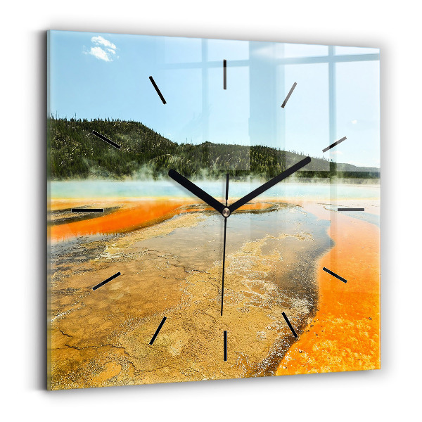 Square glass wall clock Lake with Mountains