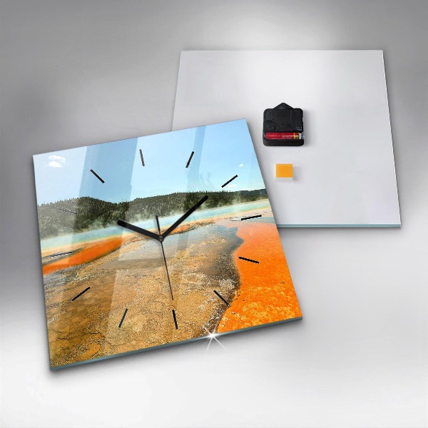 Square glass wall clock Lake with Mountains