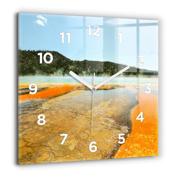 Square glass wall clock Lake with Mountains