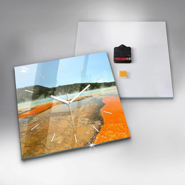 Square glass wall clock Lake with Mountains