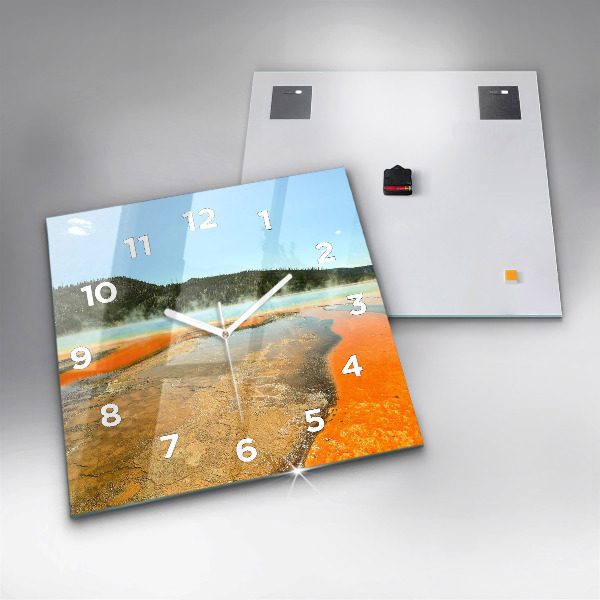 Square glass wall clock Lake with Mountains