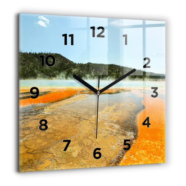 Square glass wall clock Lake with Mountains