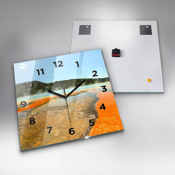 Square glass wall clock Lake with Mountains