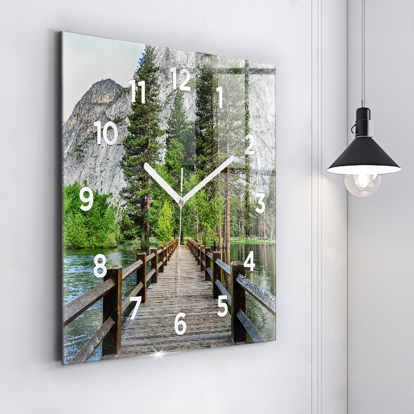 Square glass wall clock Yosemite Wooden Bridge