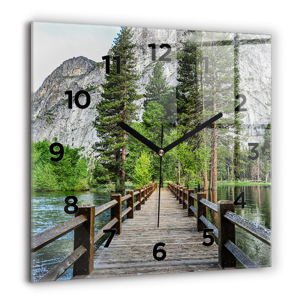 Square glass wall clock Yosemite Wooden Bridge