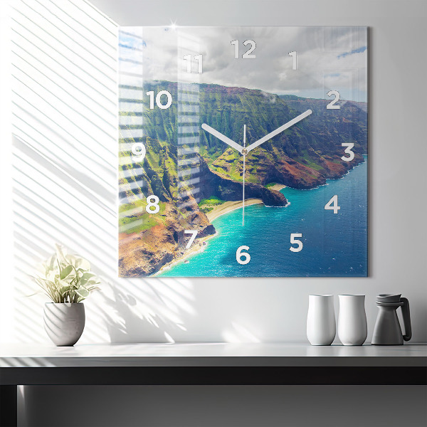 Square glass wall clock The Sea in Hawaii
