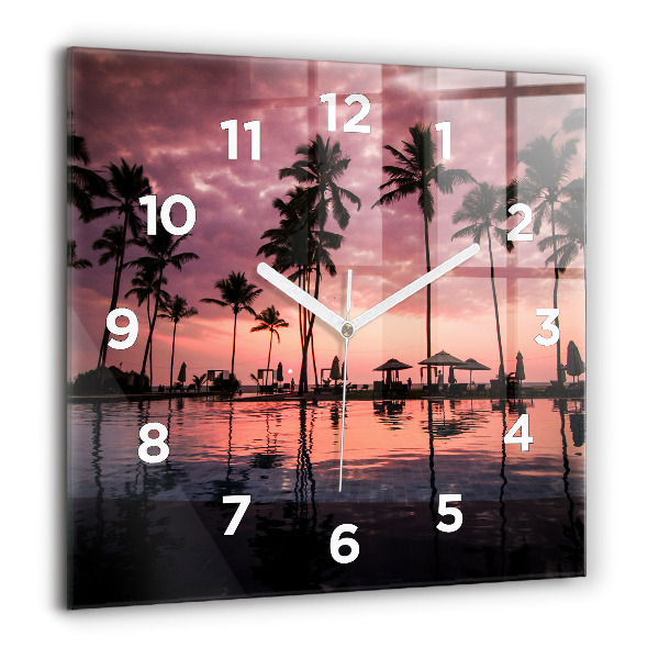 Square glass wall clock Palm trees in Hawaii