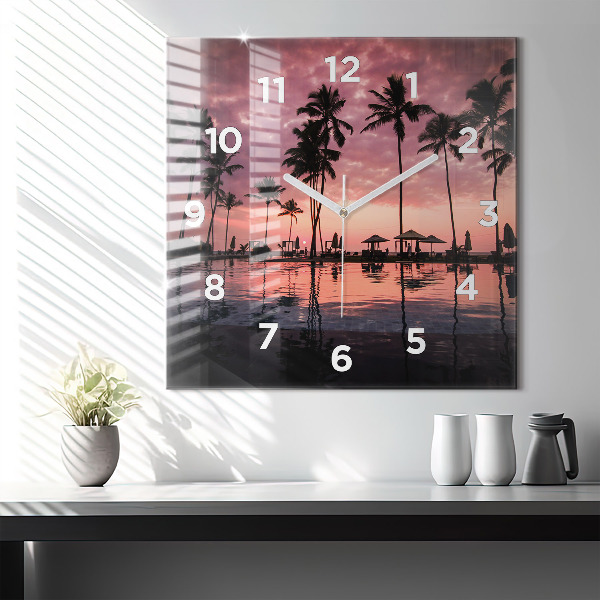 Square glass wall clock Palm trees in Hawaii
