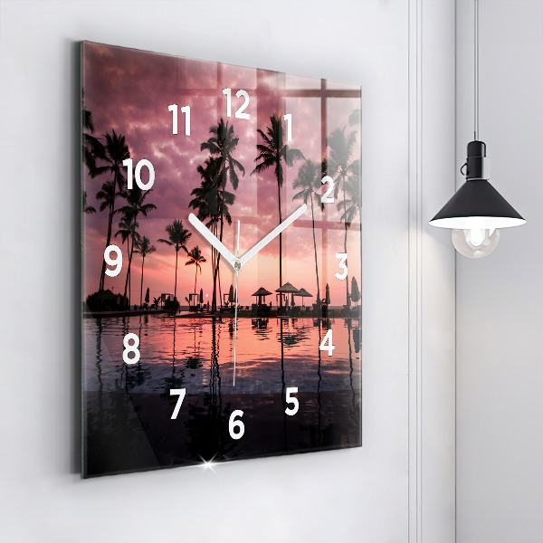 Square glass wall clock Palm trees in Hawaii