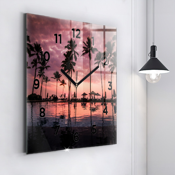 Square glass wall clock Palm trees in Hawaii