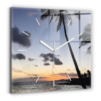 Square glass wall clock Palm tree and sunrise