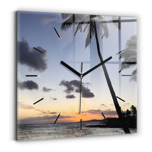 Square glass wall clock Palm tree and sunrise
