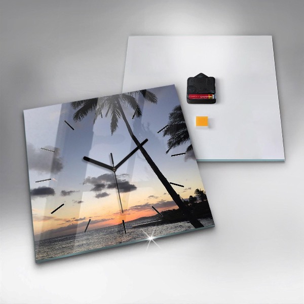 Square glass wall clock Palm tree and sunrise