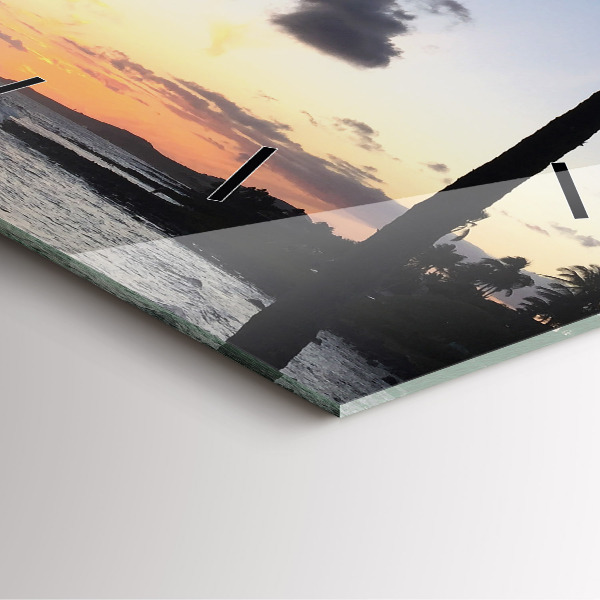 Square glass wall clock Palm tree and sunrise