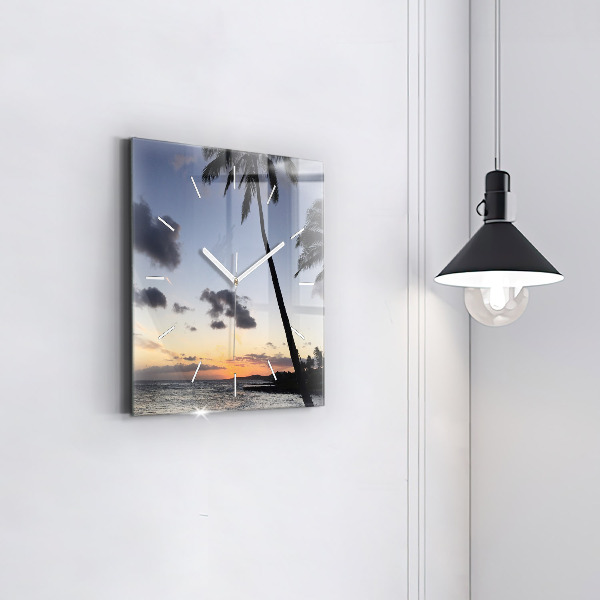 Square glass wall clock Palm tree and sunrise