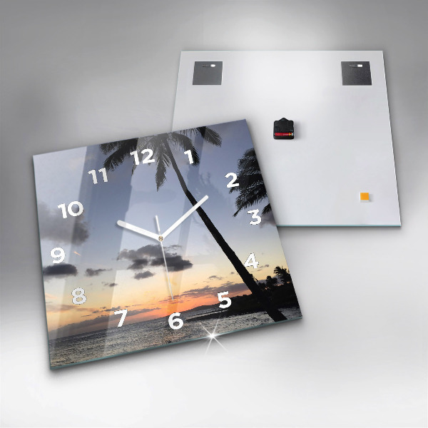Square glass wall clock Palm tree and sunrise