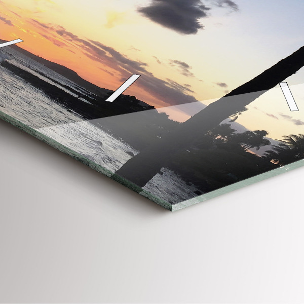 Square glass wall clock Palm tree and sunrise
